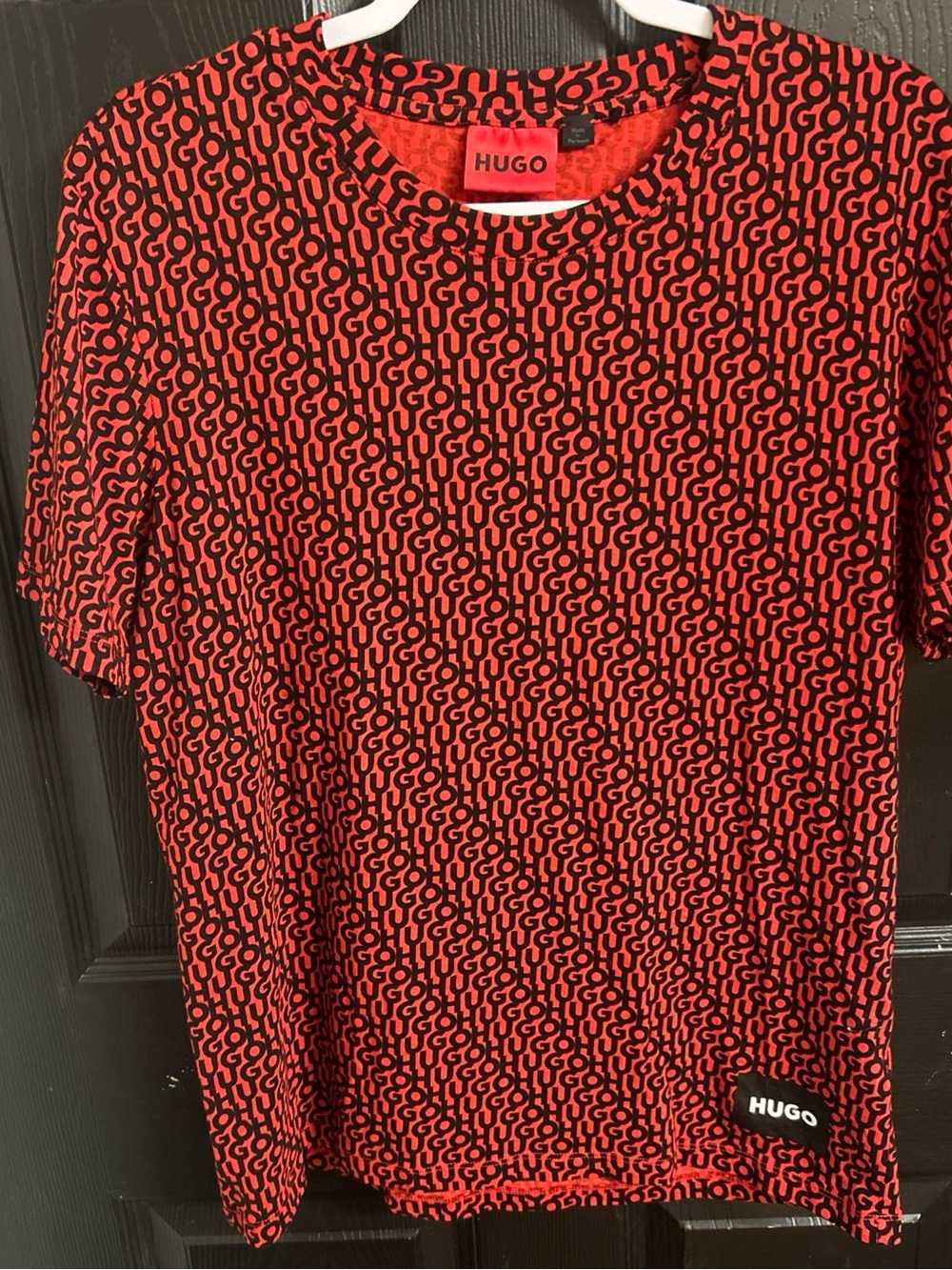 HUGO Red Short-Sleeve Logo-Pattern Crewneck Tee